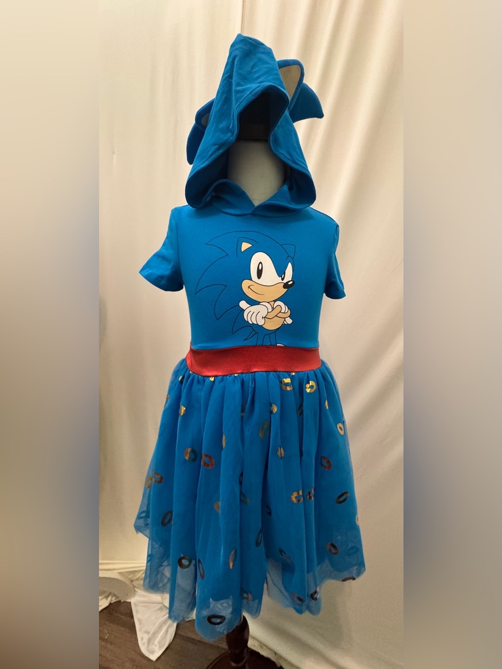 Blue Hooded Kids Superhero Dress with Character Print XS(4/5) NWT